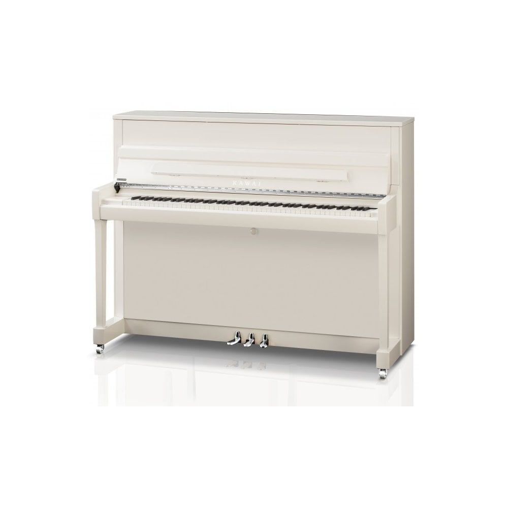 Kawai K200 Acoustic Upright Piano Polished White Silver Fittings