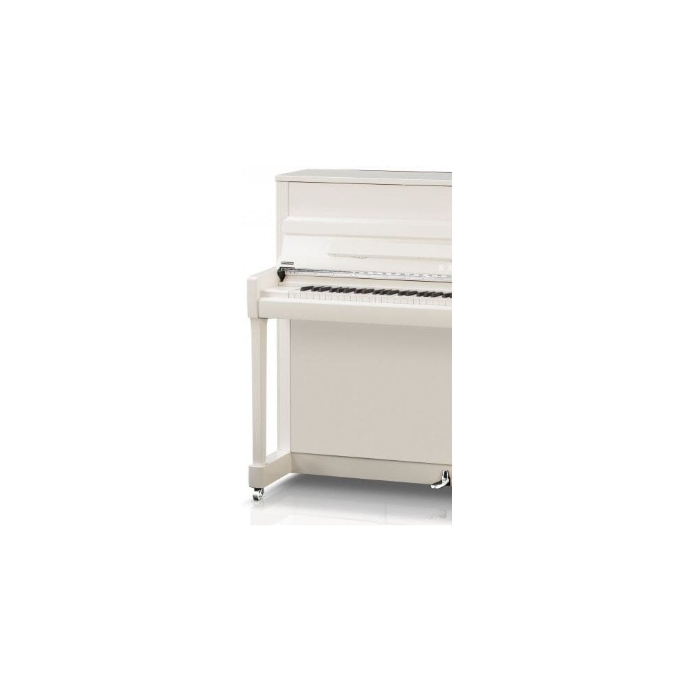 Kawai K200 Acoustic Upright Piano Polished White Silver Fittings