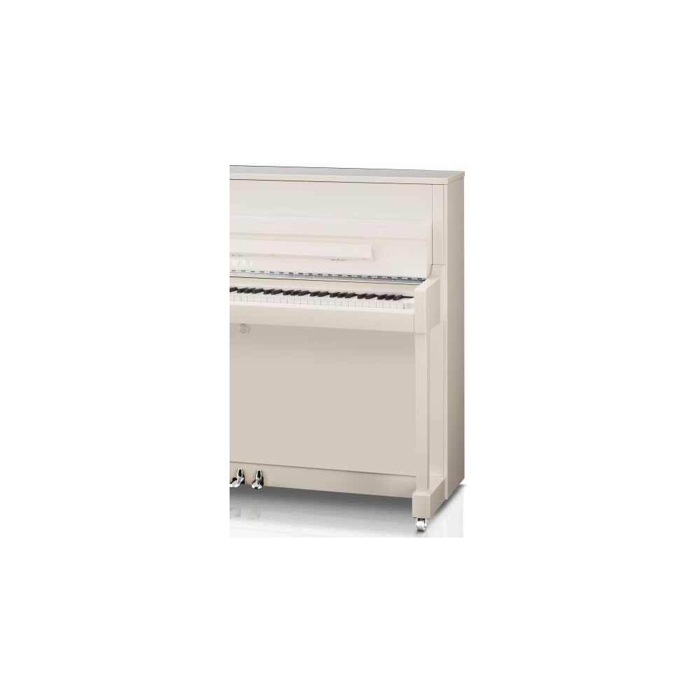 Kawai K200 Acoustic Upright Piano Polished White Silver Fittings