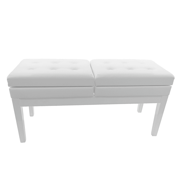 Berkeley RPBD1WH Adjustable Duet Piano Bench with Storage Satin White