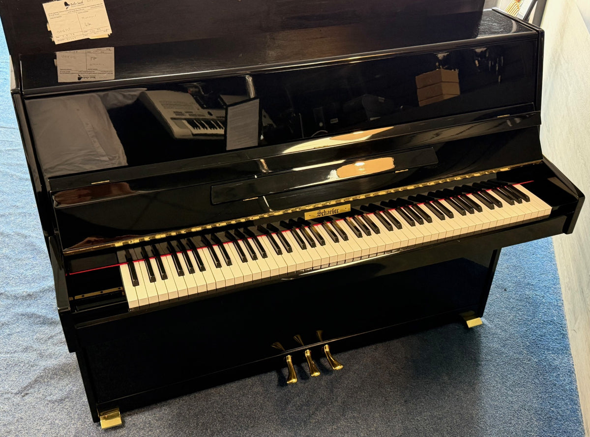 Secondhand Schaefer 109 Upright Piano Polished Ebony | Bolton Store